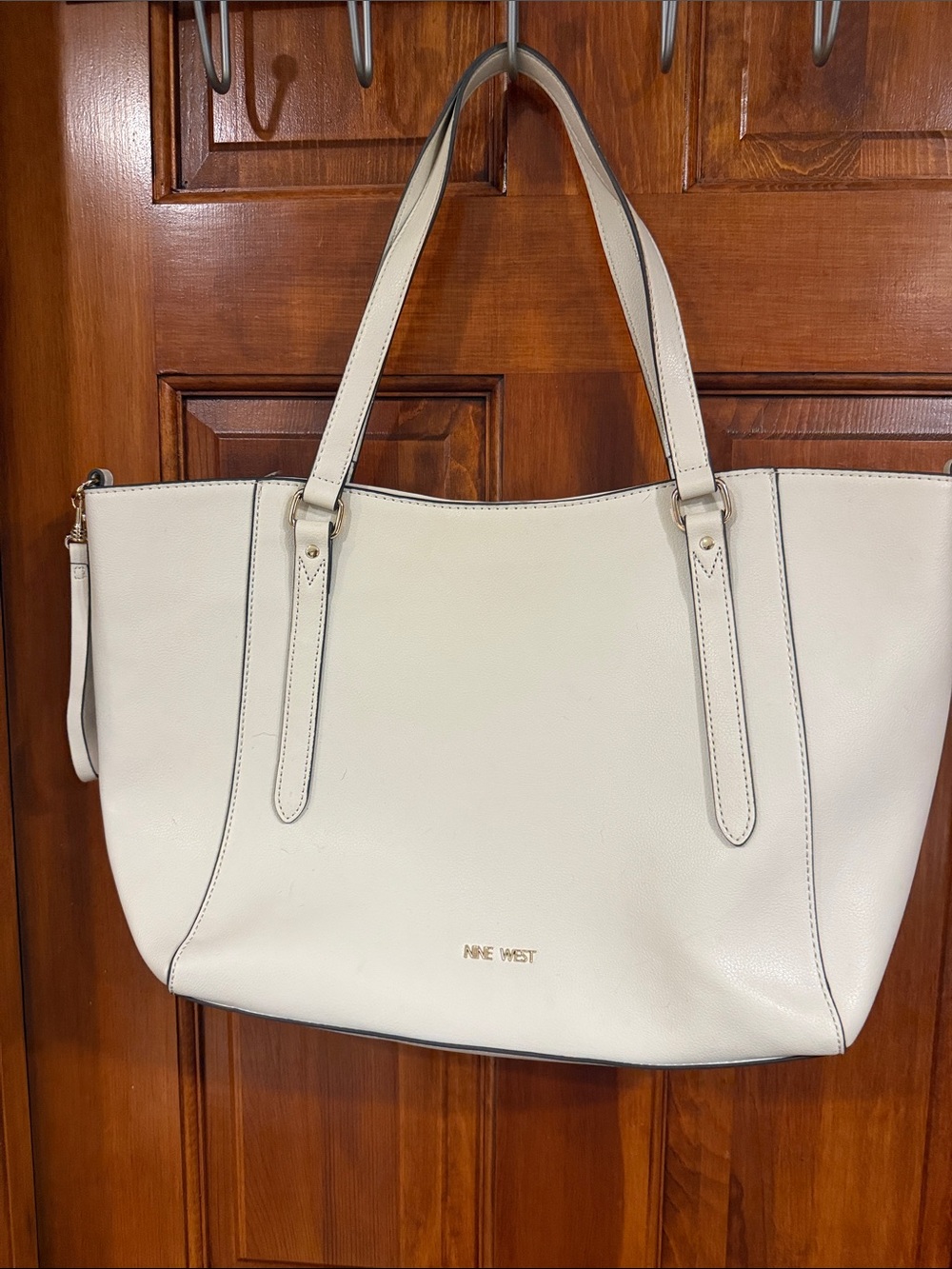 Nine West Cream Leather Tote with Gold Logo